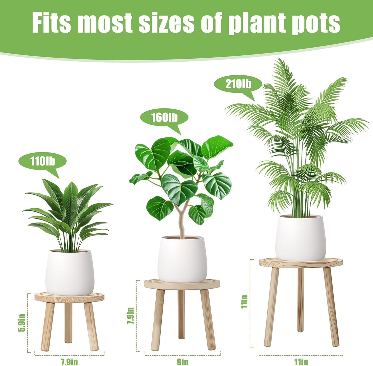 3-Pack Plant Stand Indoor, Single Wood Plant Stand for 6-12 Inch Pots, Modern Plant Stool for Large Plants, Wooden Plant Table Tall Plant Holder for Living Room Balcony Office (Light Brown) image 2