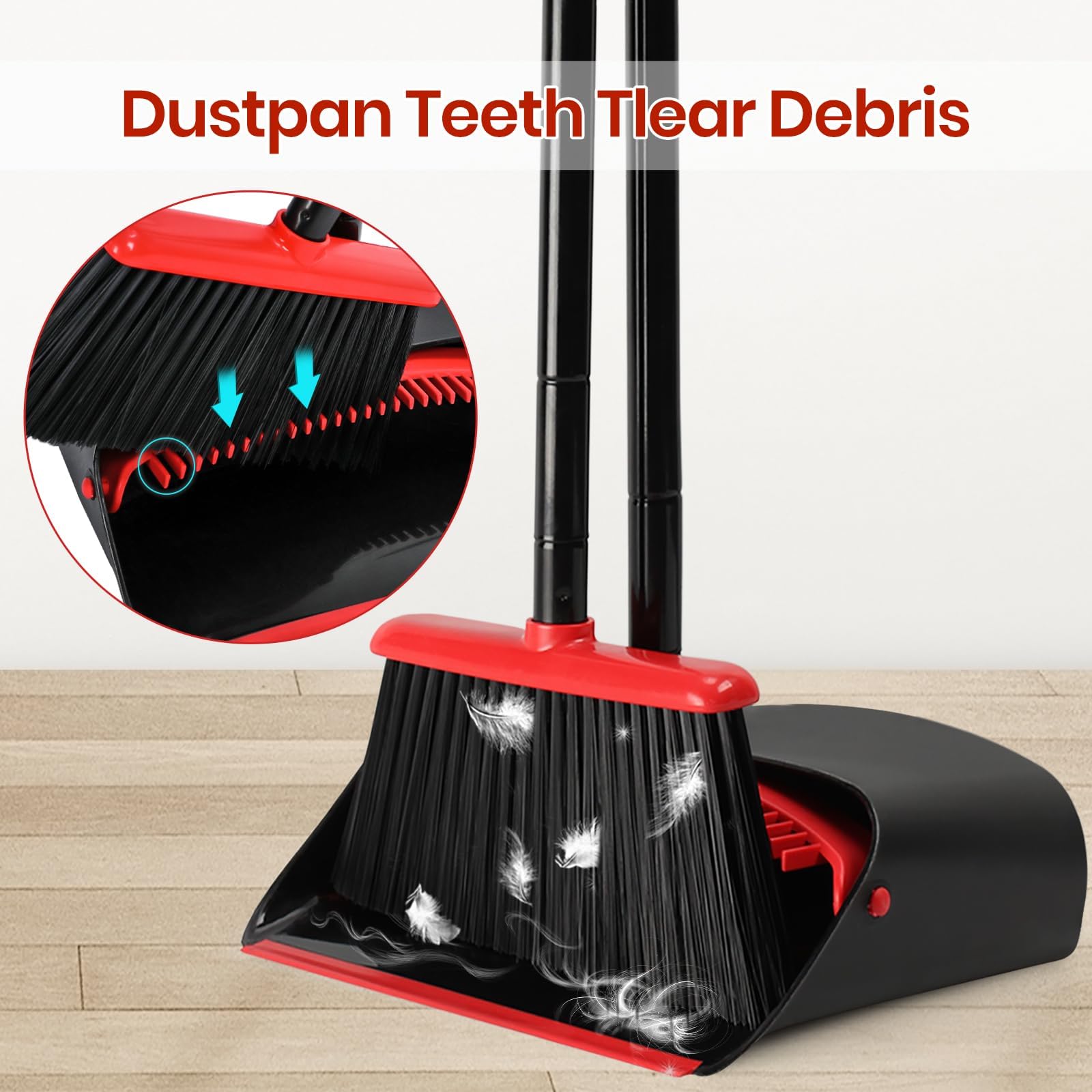TreeLen Zestaw Broom and Dustpan for Home, Upright Broom and Dustpan Combo Sweep Set..