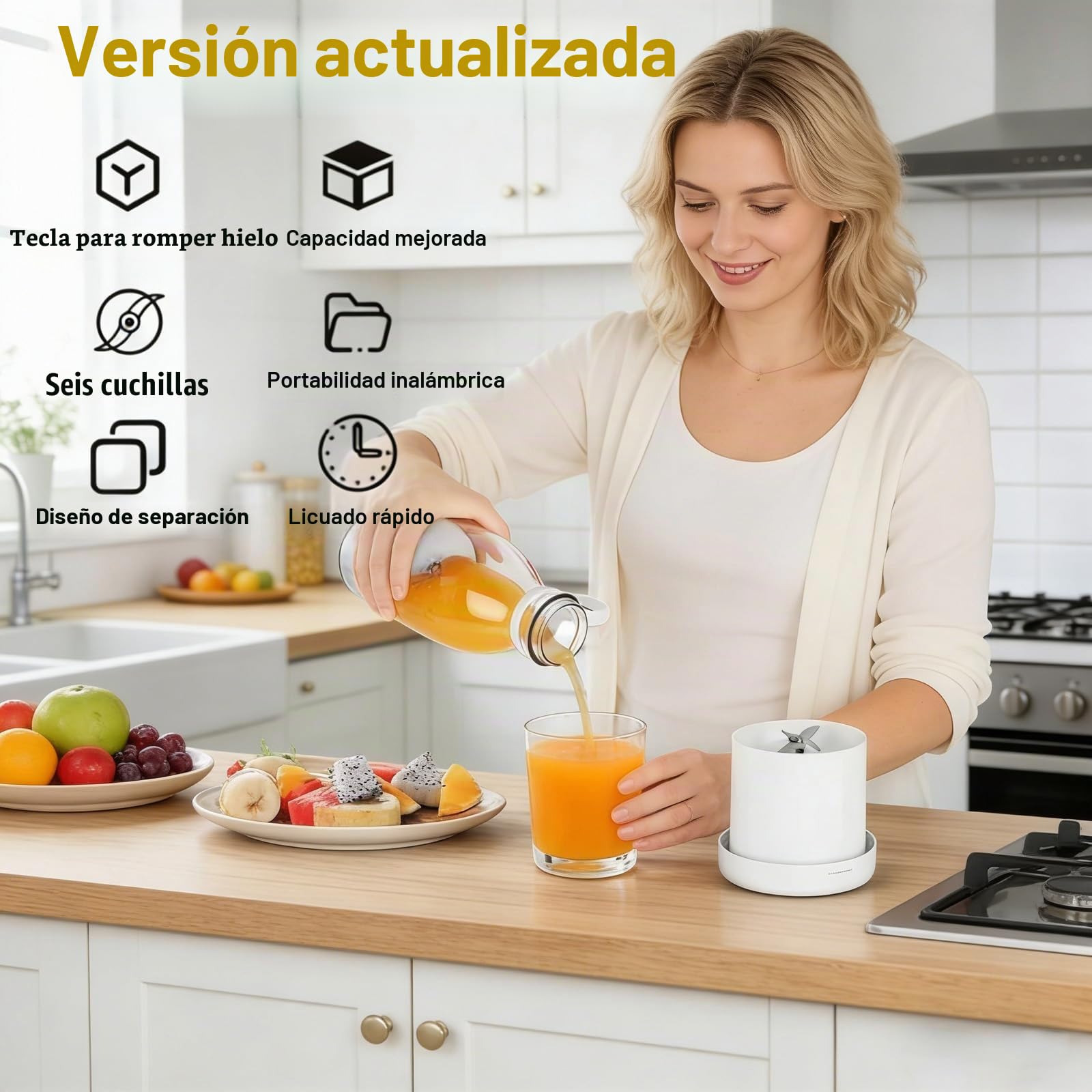 Licuadora portátil, batidora portátil, licuadora de frutas sin cables, mini exprimidor eléctrico de 420ml, mini licuadora para batidos, limpieza automática, licuadora para smoothies, jugos y batidos