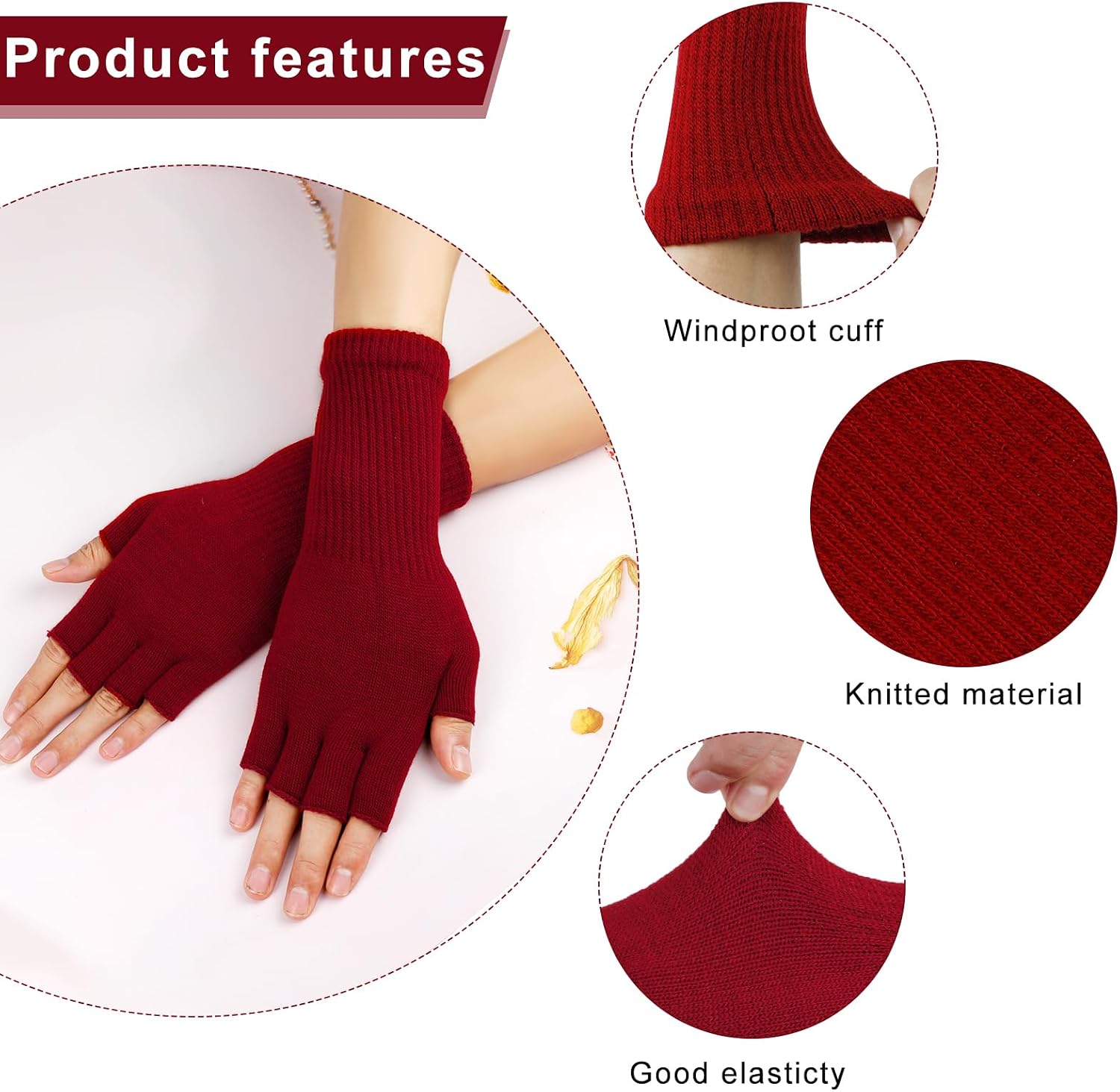 ONESING 4 Pairs Fingerless Gloves for Women - Warm Knitted Stretchy Half Finger Gloves