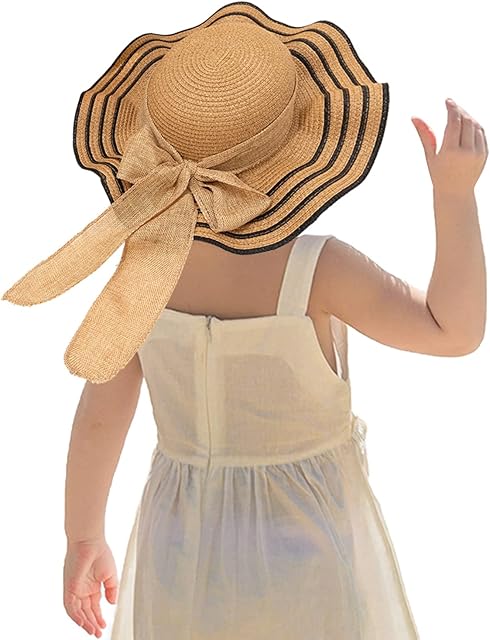 Kunyeah Kids Girl Summer Straw Hat Foldable Wide Brim Cap Sun Visor Hats Sun Protection Beach Hats Bowknot Floppy Cap