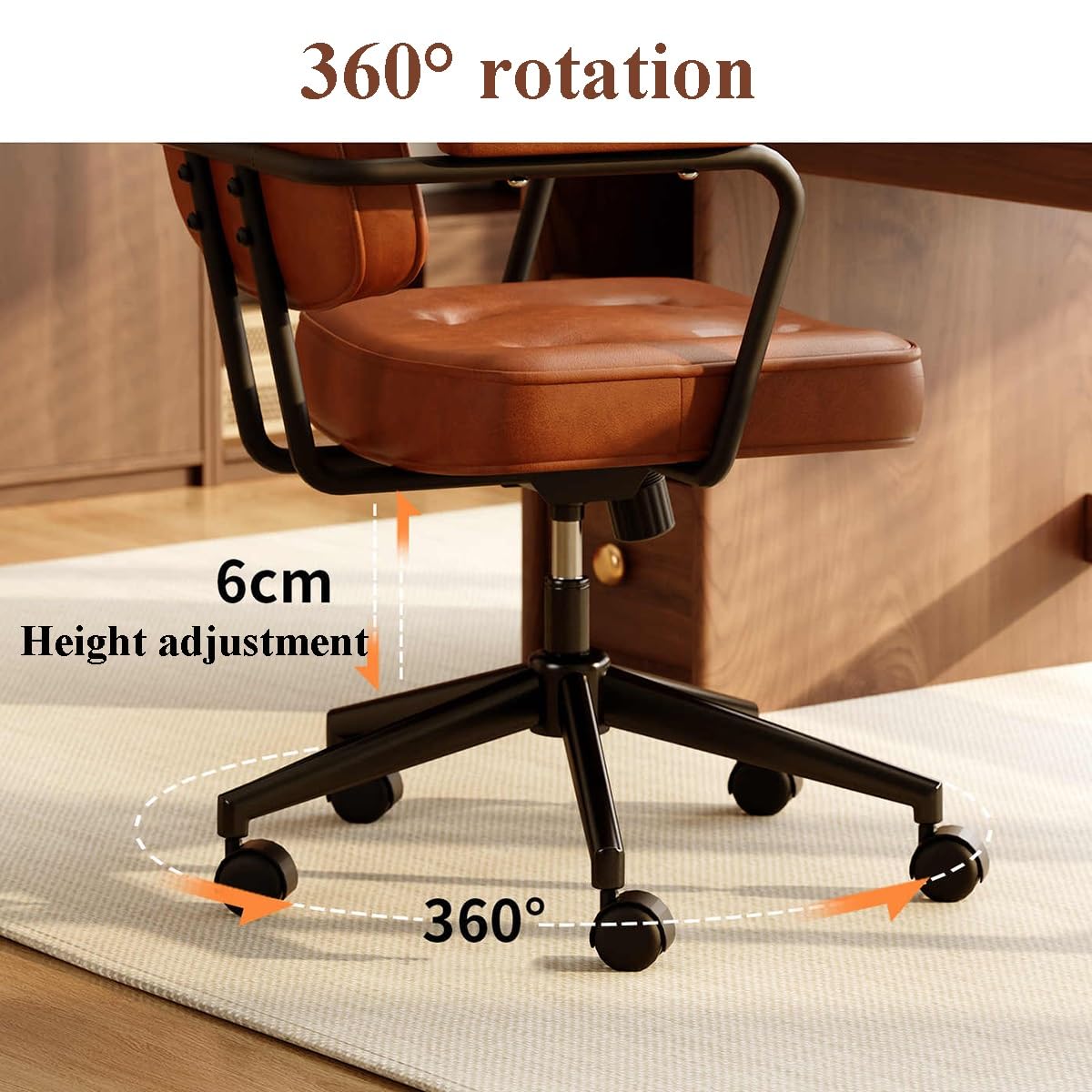 Sedia operativa in pelle, reclinabile ergonomica, con modalità di oscillazione a 115°, girevole e regolabile, con braccioli e comodo cuscino per sedia per studio o camera da letto