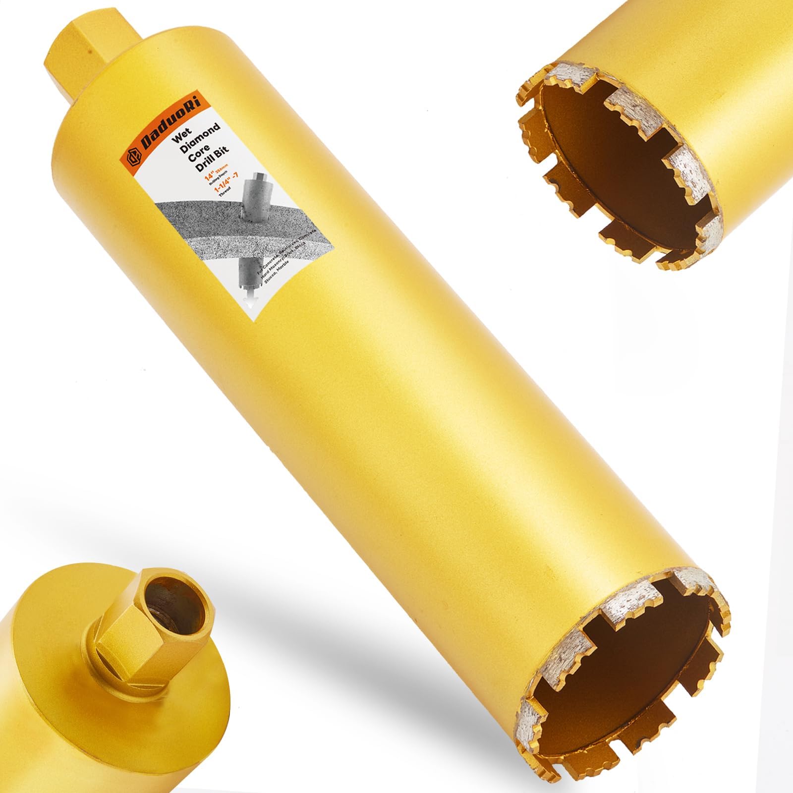 3 1/2 Inch Wet Core Drill Bit, 3.5" Core Bits for Concrete, 1-1/4"-7 Thread, 14" Drilling Depth Diamond Core Drill for Concrete with Rebar, Masonry, Brick Block,Cement, Stucco, Stone (89mm)