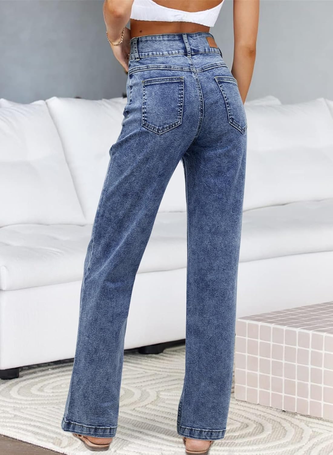 Sidefeel Women's Jeans High Waisted Straight Leg Stretchy Jeans Trendy Loose Wide Leg Zimbaplatinum Denim Pants with Pockets - Image 2