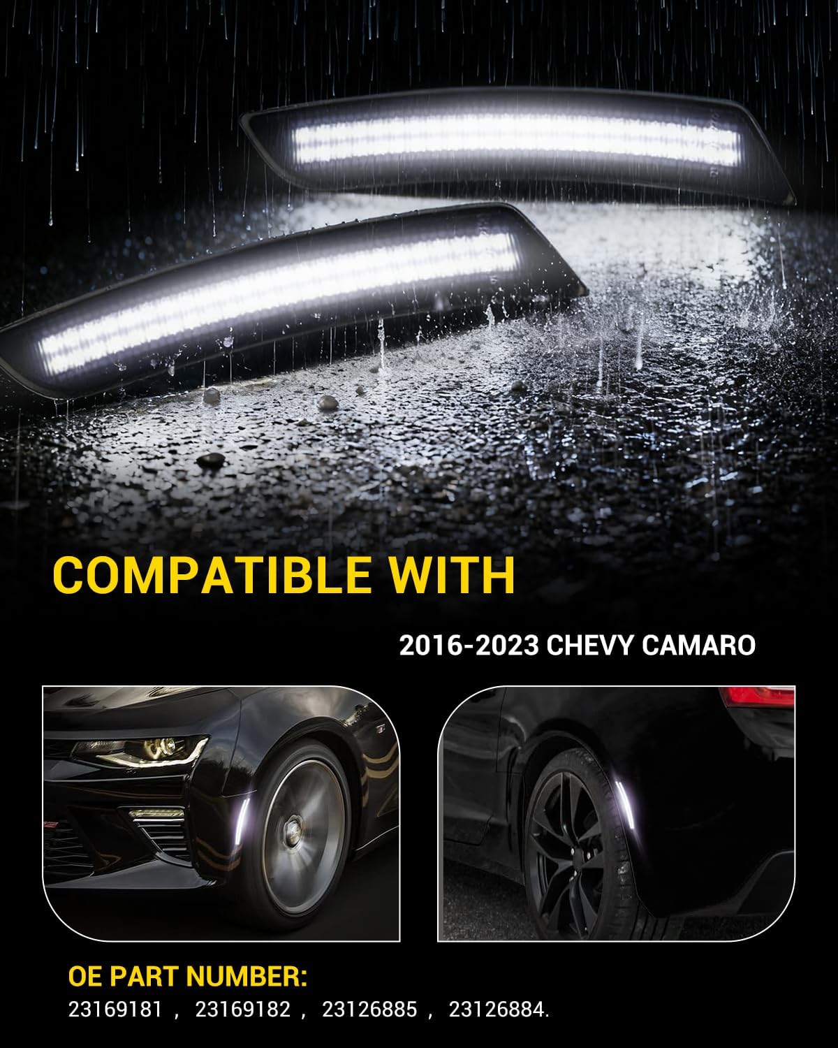 NoxiAnto White Full LED Side Marker Lights for Chevy Camaro 2016-2023, OEM Upgraded White Front & Rear Bumper Marker Lamps Smoked Lens, Pack of 4