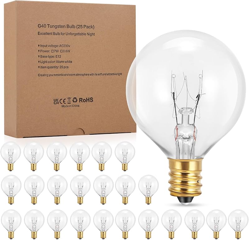 ZONJIE G40 LED Izzó Kültéri 25db E12 Foglalat Meleg Fehér Dekorációs Fényfüzér