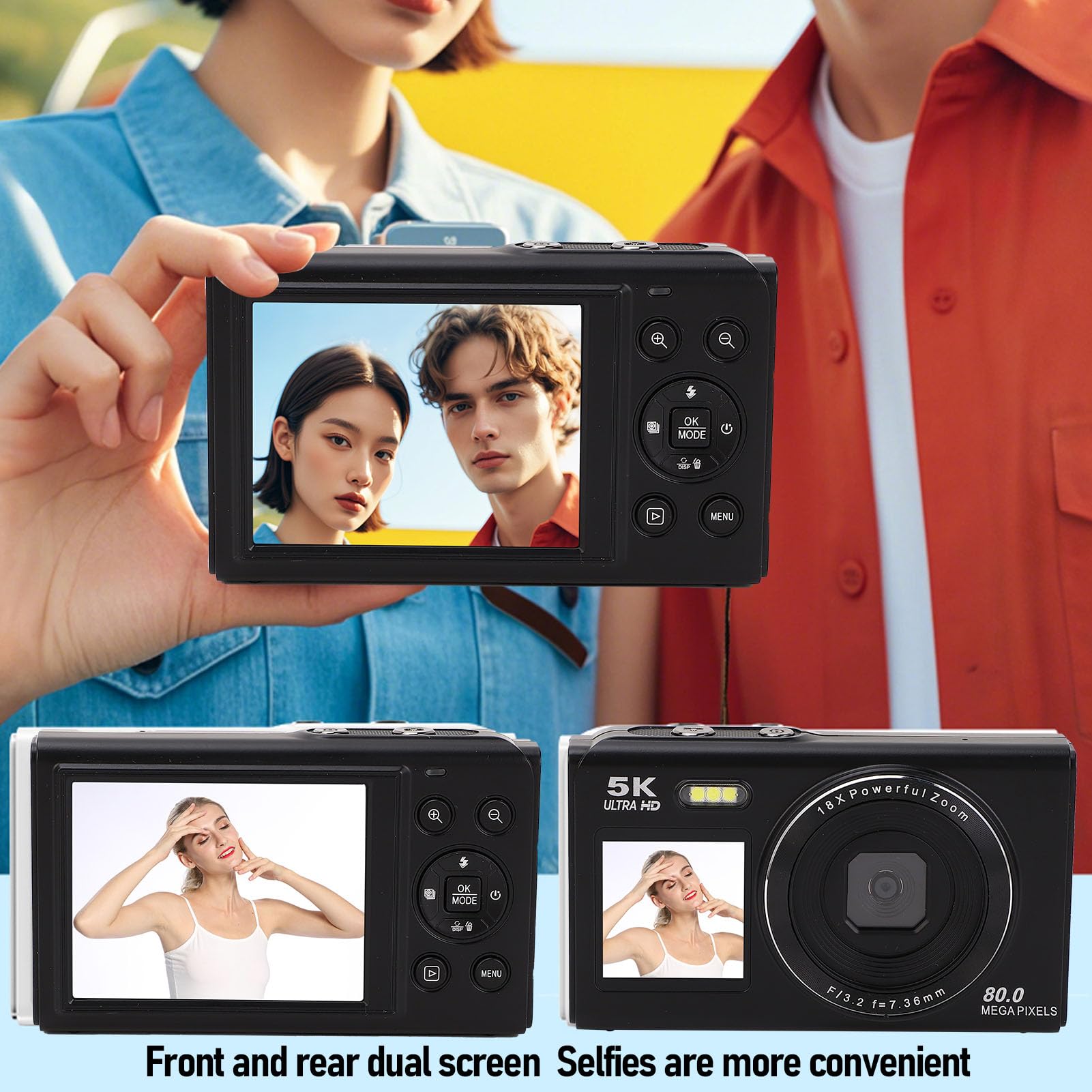 Annadue Fotocamera Digitale 5k, Fotocamere Digitali UHD da 80 MP per Fotografia, con Zoom 18x, Camara Portatile Compatta per Adolescenti, Pacchetto per Principianti, con Scheda SD da 32 (BLACK)