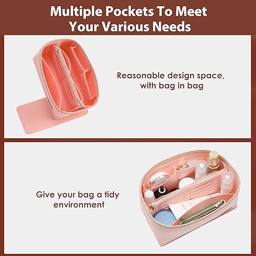 Miniatura 4 de KESOIL Inserto organizador de bolso para bolsos, Fit Speedy 30 Neverfull Felt Tote Insert con Base Shaper Zipper Bag en bolsa (rosa fieltro, grande)