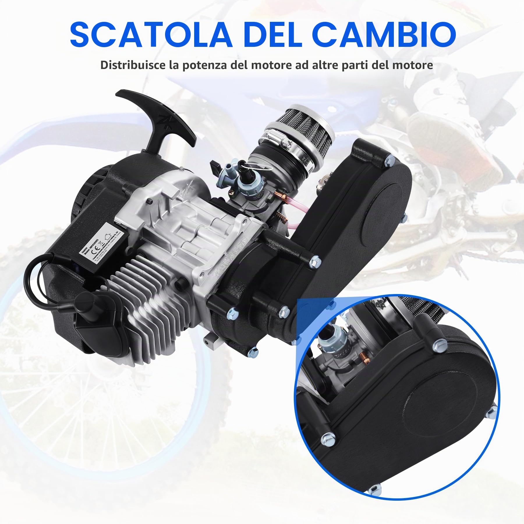 Samger Motore da 49 cc, 50 cc, motore a 2 tempi, dirt bike, cross, mini ATV quad, carburatore