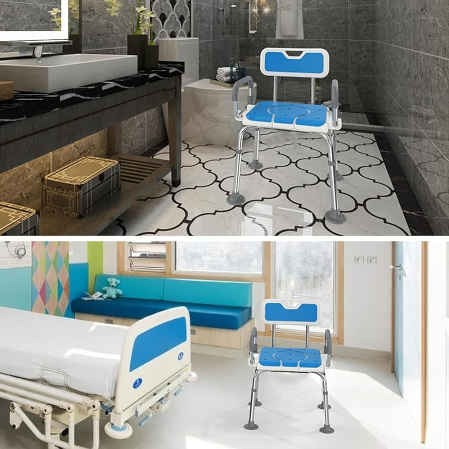 Silla de Inodoro con Inodoro, Silla de Ruedas Plegable for Ducha, Taburete de baño Ajustable en Altura 5 for Personas Mayores, discapacitados, discapacitados y Embarazadas(Blue)