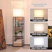 Vista 2 de Lámpara de pie con estantes, lámpara de pie rectangular de gran tamaño con bombilla de temperatura de 3 colores, lámpara de estantería de exhibición