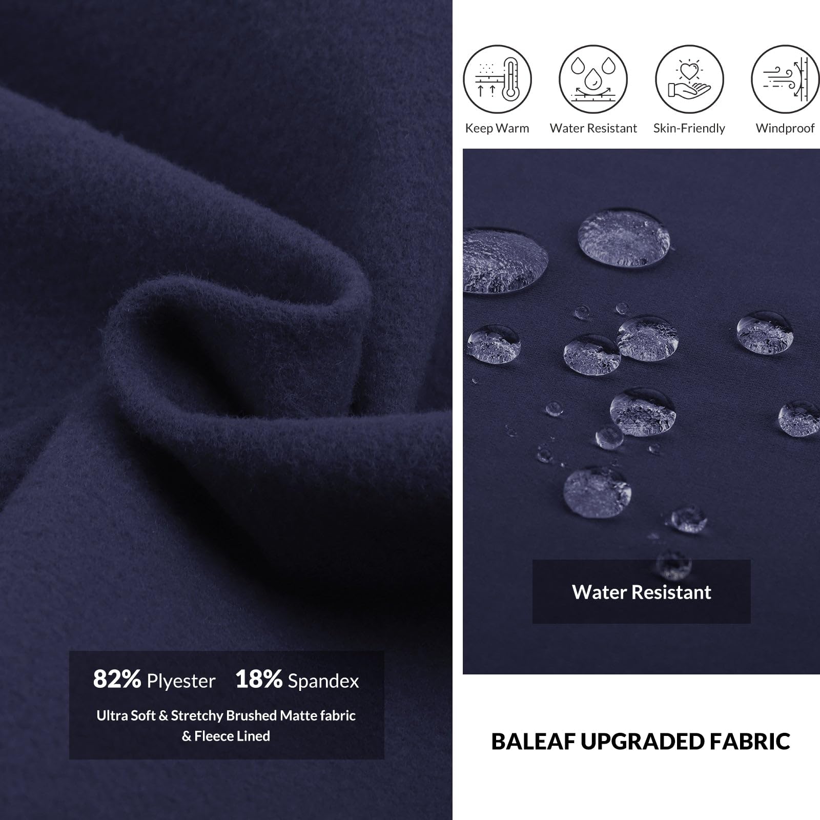 BALEAF Pantalones largos de compresión para hombre, impermeables, térmicos, para correr, con bolsillo con cremallera