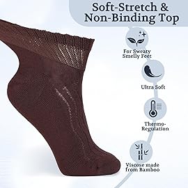 +MD Diabetic Socks for Men Women-6 Pairs, Non-Binding Extra Wide Ankle Socks, Circulator Socks for Edema 10-13 Brown