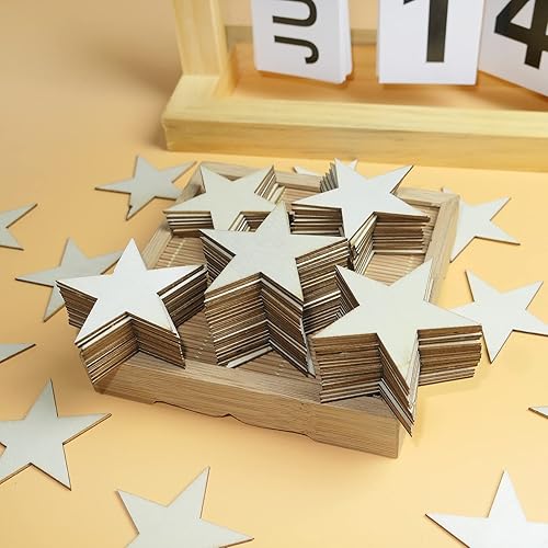 Miniatura 10 de Estrellas pequeñas de madera de 1 pulgada para manualidades, 200 piezas de adornos de madera sin terminar para hacer banderas de madera y