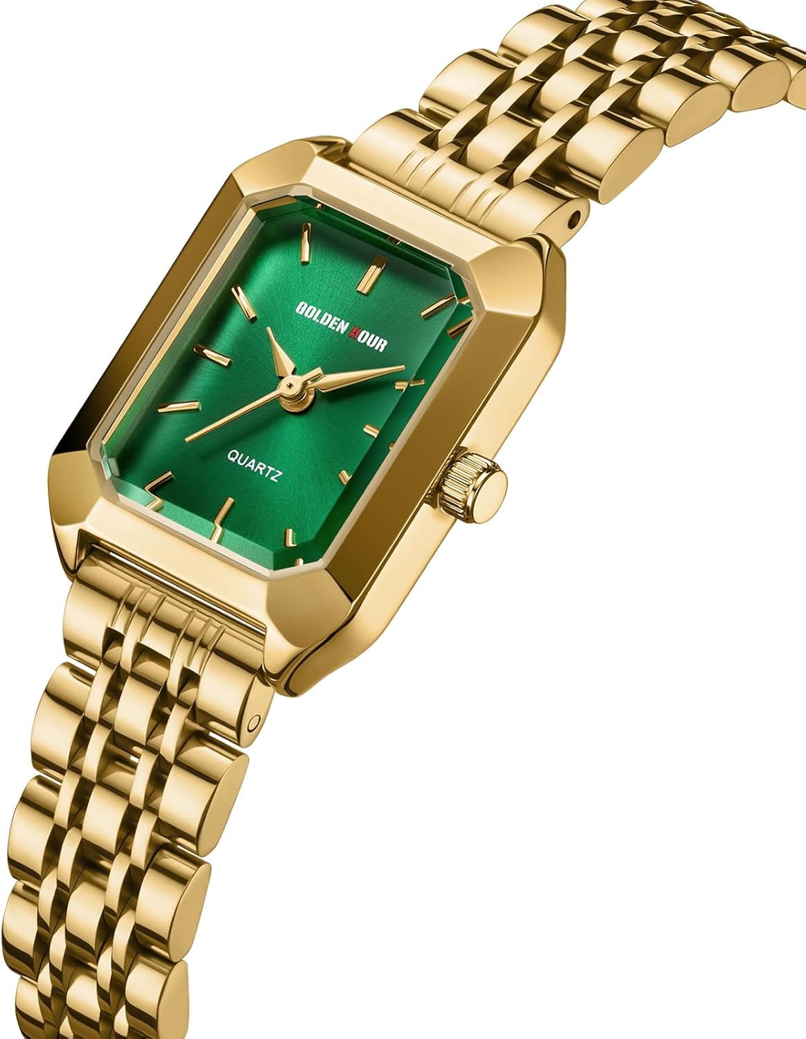 GOLDEN HOUR Women's Rectangular Quartz Watch, Gold Tone Stainless Steel Band - Image 2