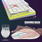 RedThunder K10 Clavier de jeu sans fil et Mouse Combo, RGB Rechargeable par défaut 3800mAh Batterie, clavier anti-ghosting + 7D 3200DPI Mice pour PC Gamer (Blanc)