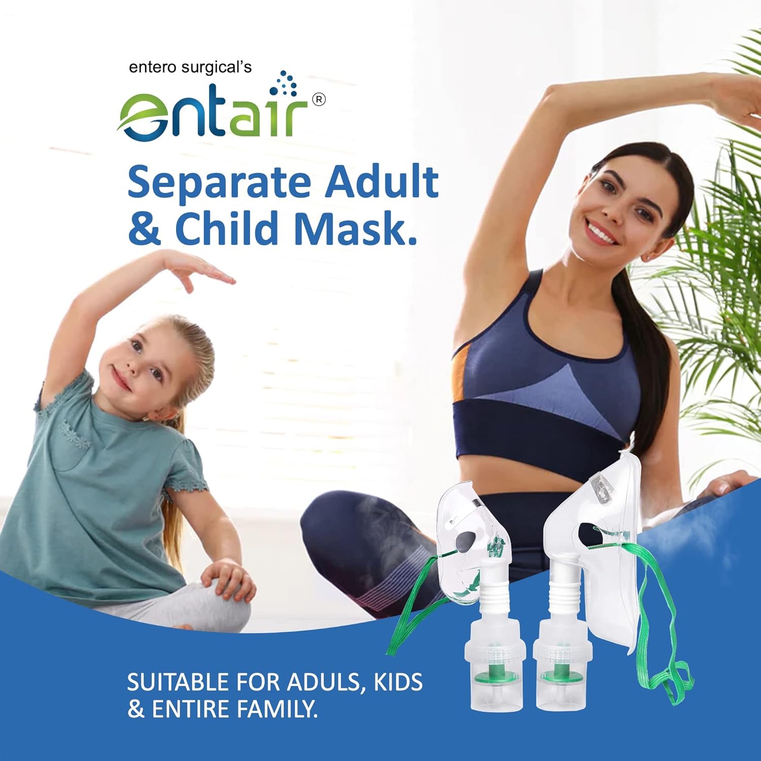 Entair O2 Compact & Low Noise Compressor Nebulizer with Child & Adult Mask | Home Daily Use, White Entair O2 Compact & Low Noise Compressor Nebulizer with Child & Adult Mask | Home Daily Use, White