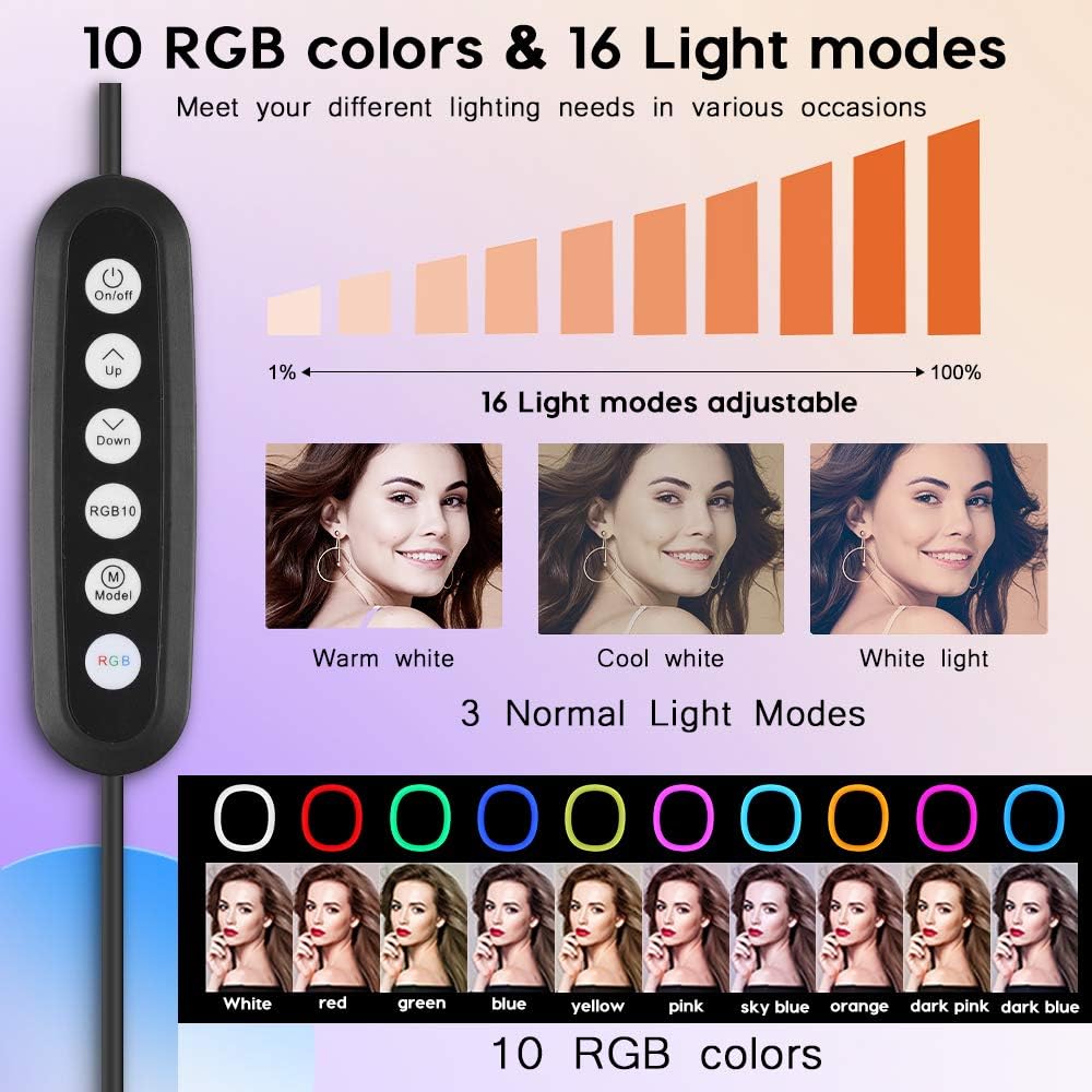 70% Off Discount Zacro 12 RGB Selfie Ring Light with Tripod Stand, Dimmable LED Ring Light with Remote & Phone Holder for Live Streaming/Makeup/YouTube/Tiktok, Shooting with 10 Brightness Level & 3 Light Modes