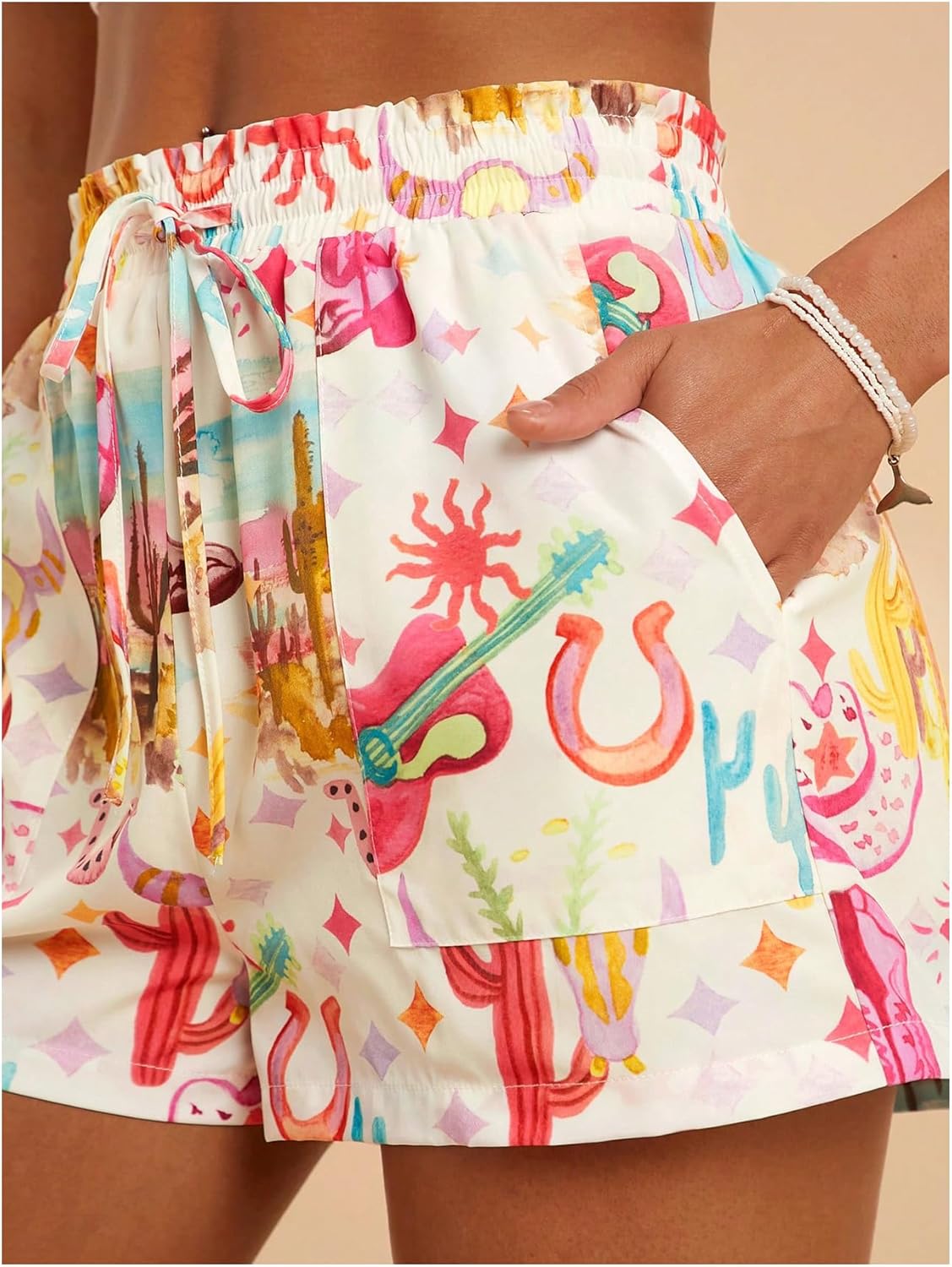 Verdusa Women's Boho Printed Shorts Drawstring High Waisted Wide Leg Beach Vacation Shorts - Image 4