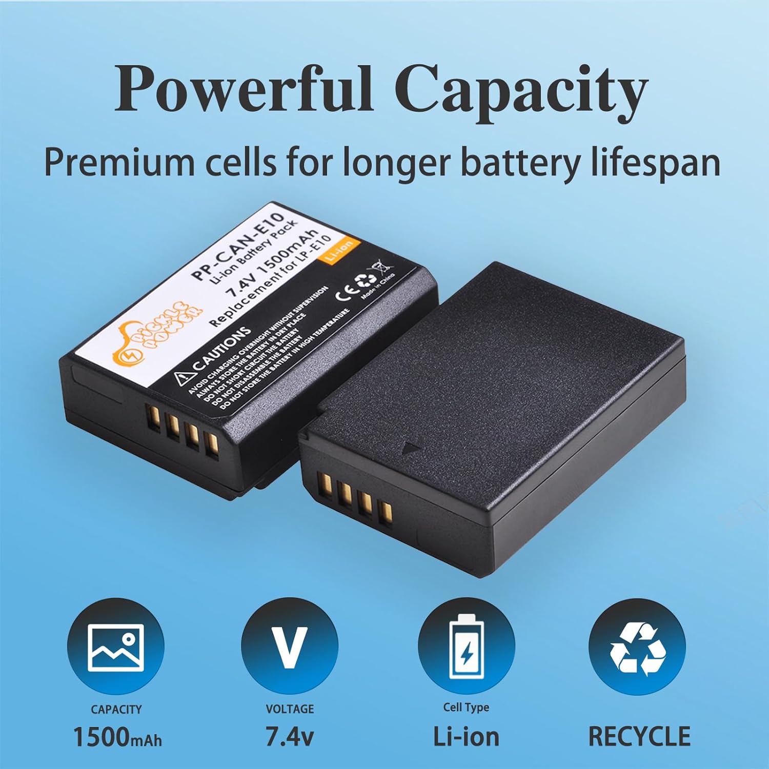 Pickle Power LP-E10 Battery 2-Pack and LED Dual Charger for Canon EOS Rebel T7 T6 T5 T3 T100, EOS 2000D, 3000D, 4000D, 1200D 1100D 1300D 1500D, KISS X50 X70 X80 X90 Camera