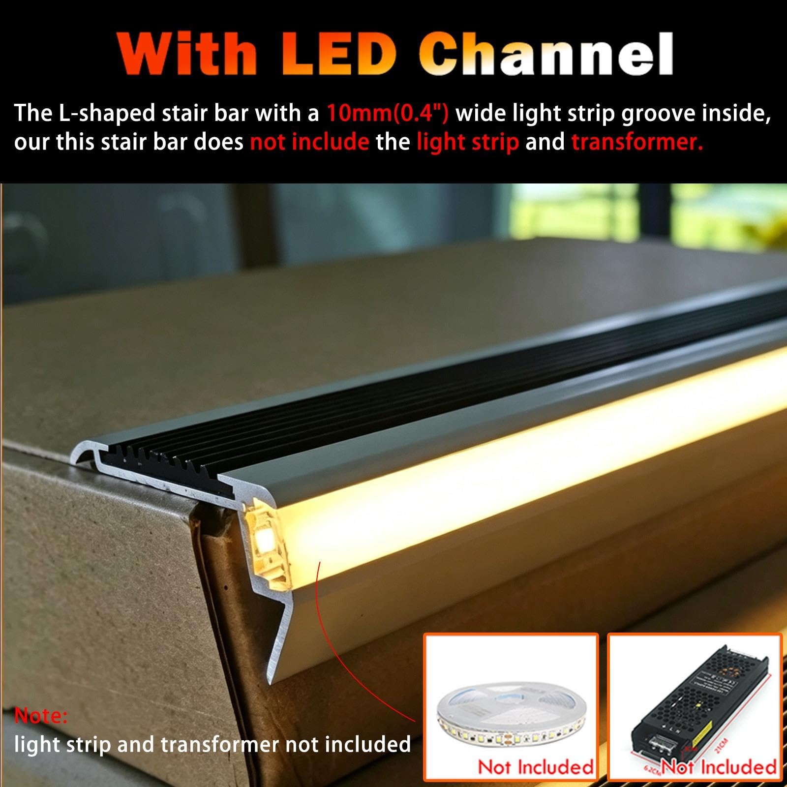L 50 100 150 180 200 220 CM Zabezpieczenie Krawędzi Schodów Z Kanałem LED