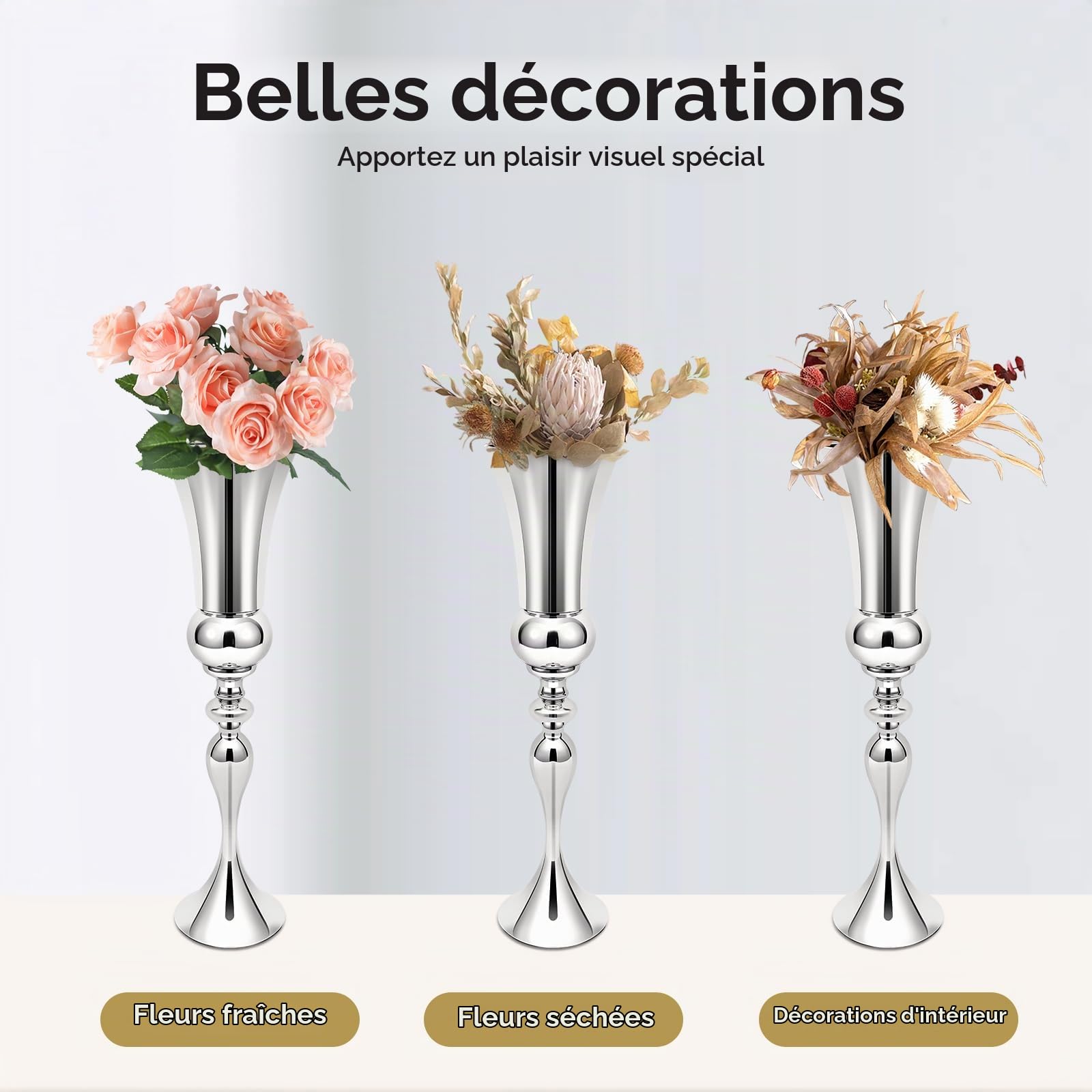 Grand vase de sol, moderne, en métal, pour tulipes, décoration d'intérieur, 74 cm