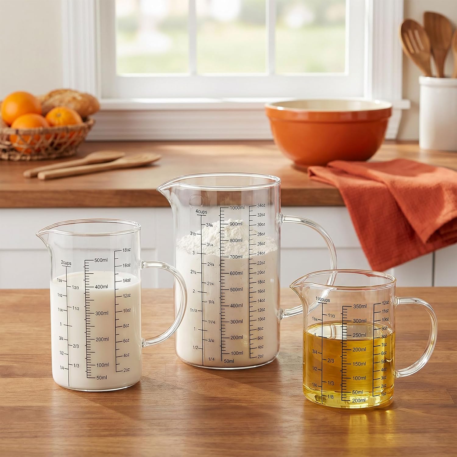 Graduated Glass Measuring Cup With Handle 500ML (16Oz, 2Cups)