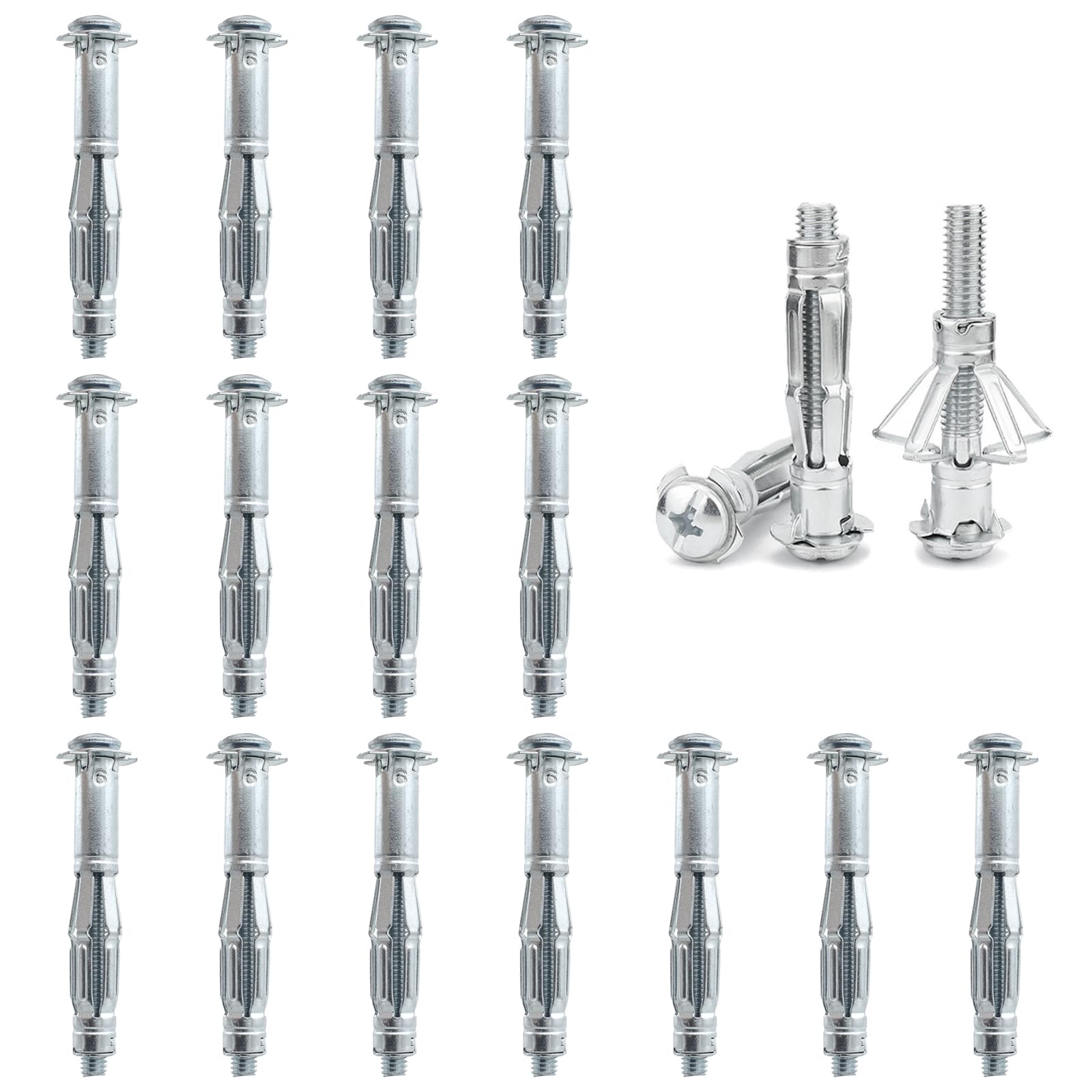 DAIRYCOF Pack of 15 Cavity Dowels Metal Galvanised Hollow Wall Dowels M6 x 65 mm Expansion Nuts Cavity Dowels Thin Fixings for Fixings in Plasterboard