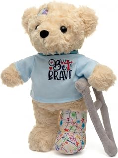 10" Broken Leg Teddy Bear with Reversible Crutches & Cast, Get Well Soon Gifts for Kids & Knee Surgery Recovery, Soft Post Surgery Plush Toy with Be Brave Shirt