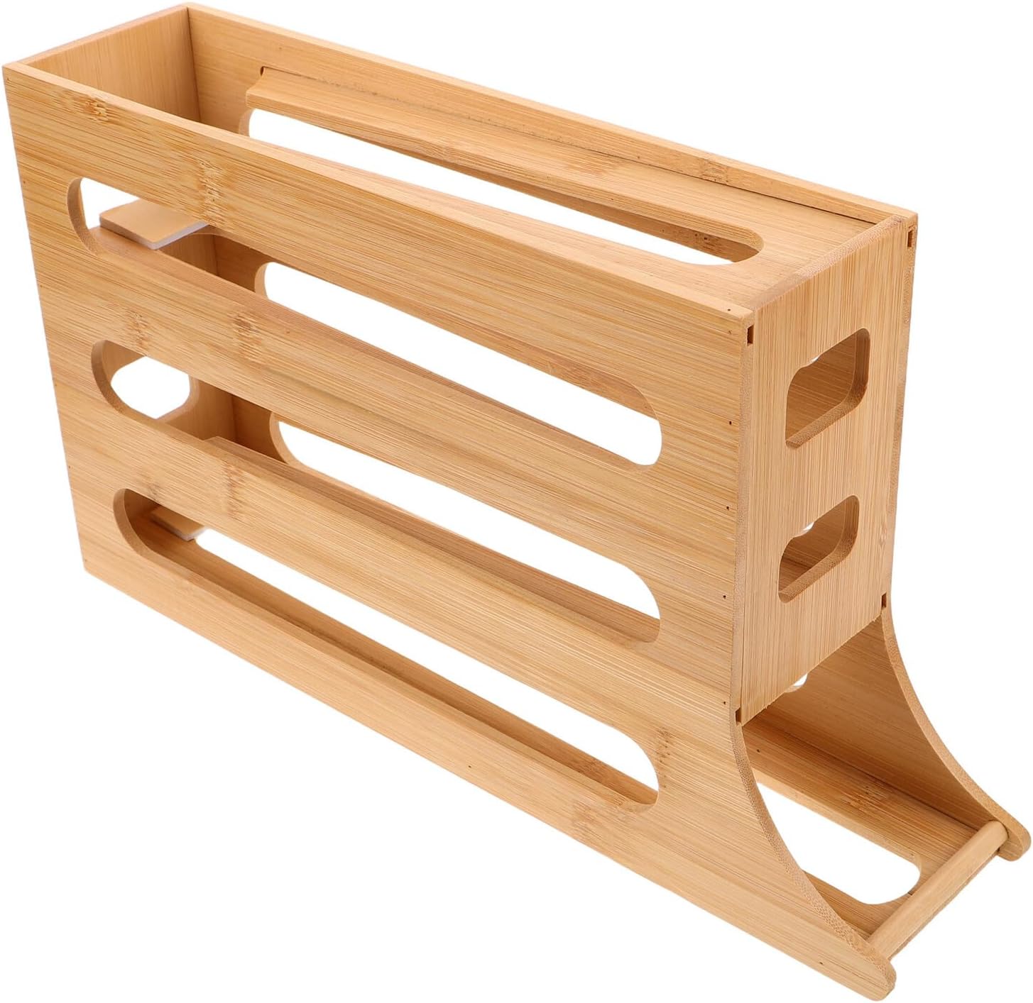 4-tier Rolling Egg Dispenser Rack, Space-saving Wooden Egg Storage Organizer for Refrigerator and Kitchen Countertop