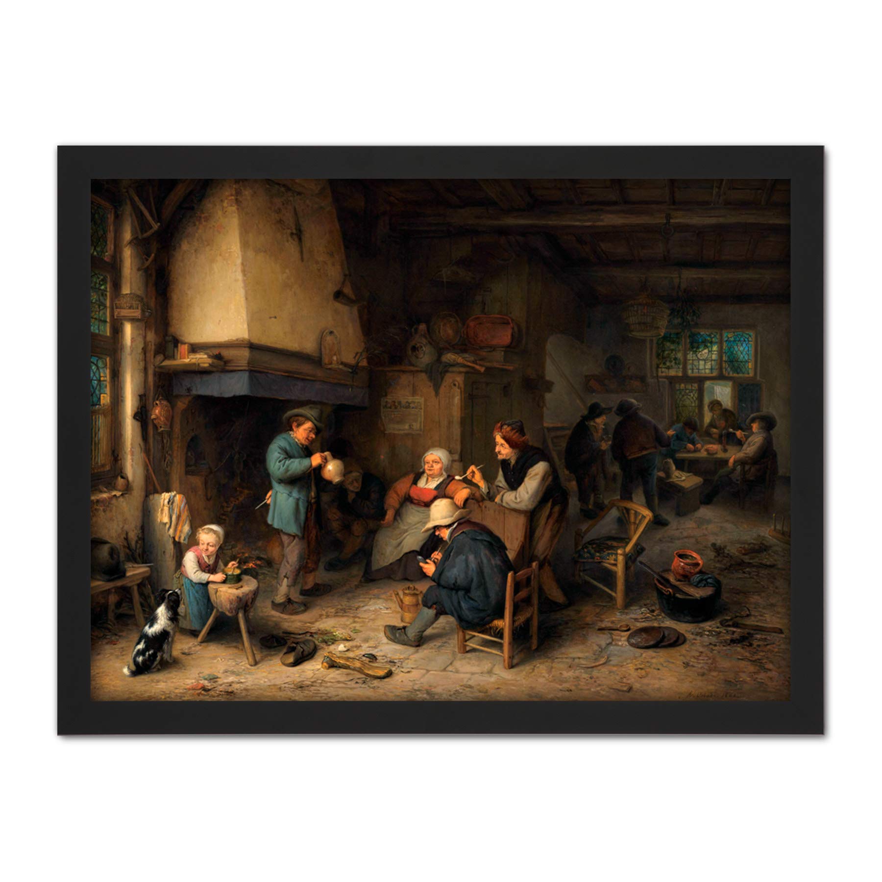 Artery8 Adriaen Van Ostade Peasants Interior Painting Artwork Framed Wall Art Print 18X24 Inch