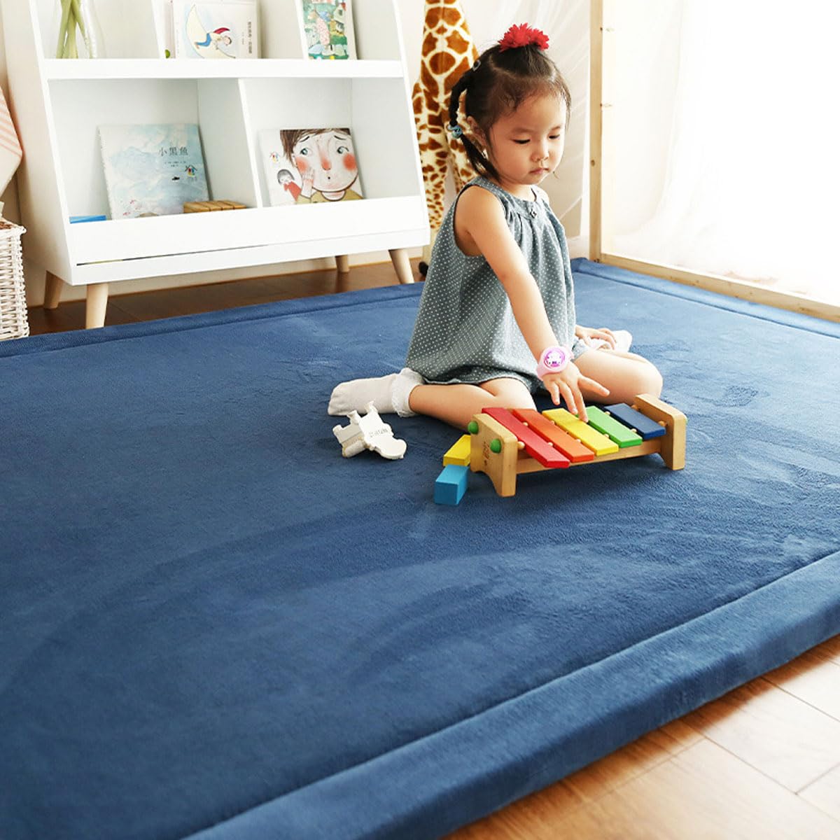 Single tree forest 2.5cm Thick Kids Carpet, Large Area Rug-Navy Blue-120 * 120cm