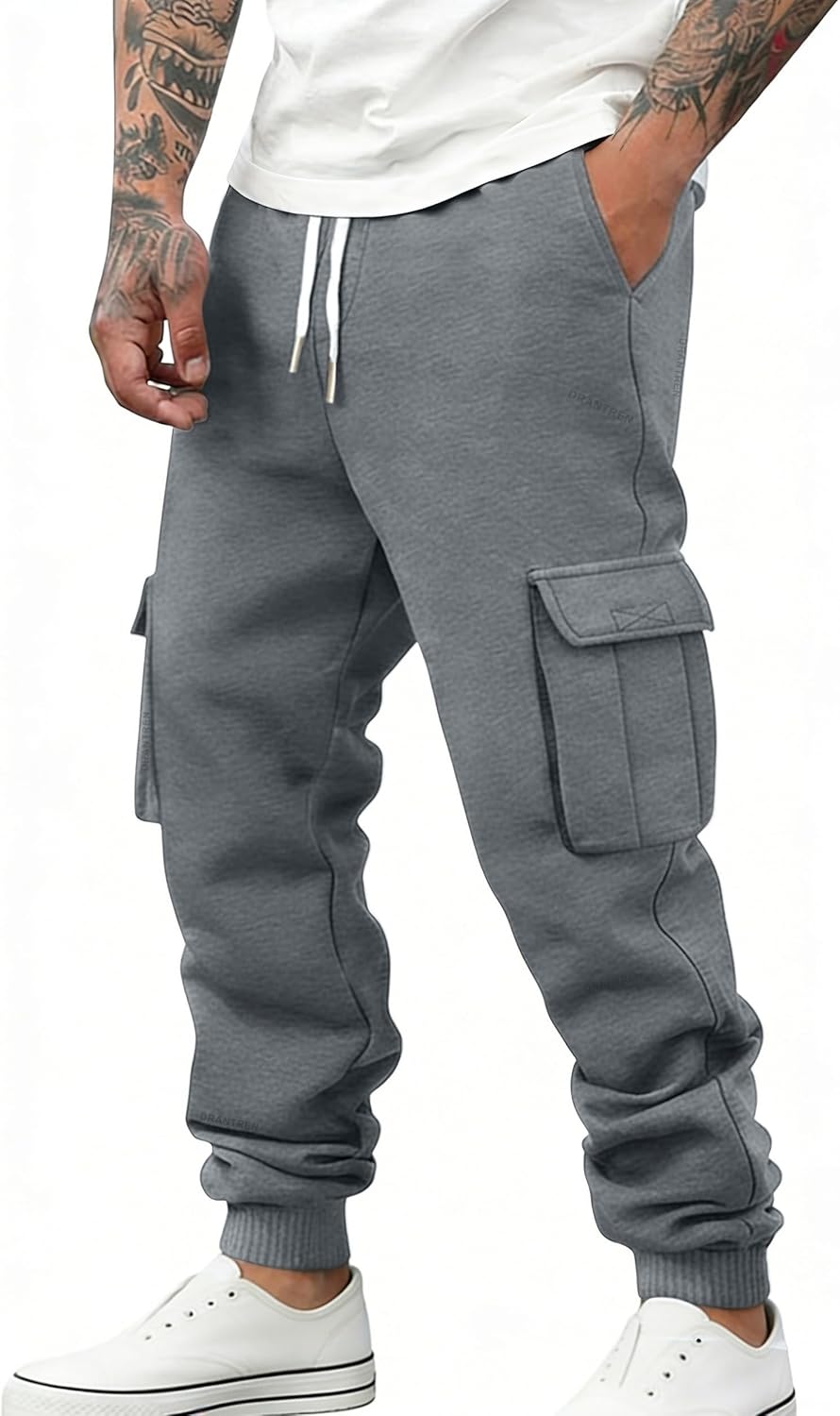 Cargo Sweatpants for Men Cotton Casual Joggers Stretch Drawstring Baggy Sweatpants with Pockets Jogging Pants Grey - Image 6