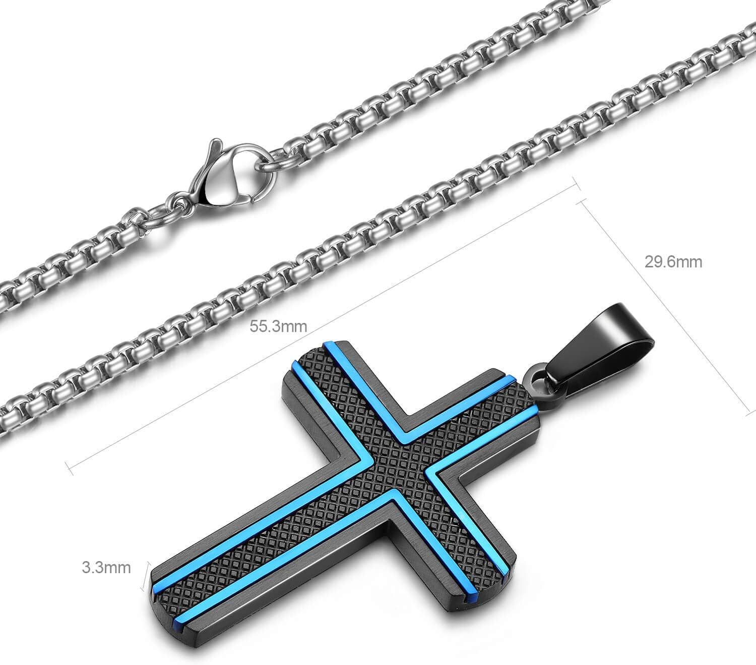 Holizaly Men's Cross Necklace 316L Stainless Steel Pendant White/Gold/Black/Blue Rolo Chain-Gift Box Included