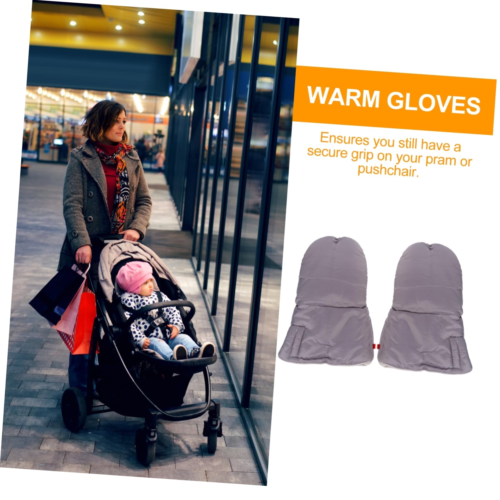 PRETYZOOM 3pares Guantes De Mano Calentadores Impermeables Para Cochecito Guantes De Invierno Aislantes Para Carrito De Protección Windproof y Térmica De Gris