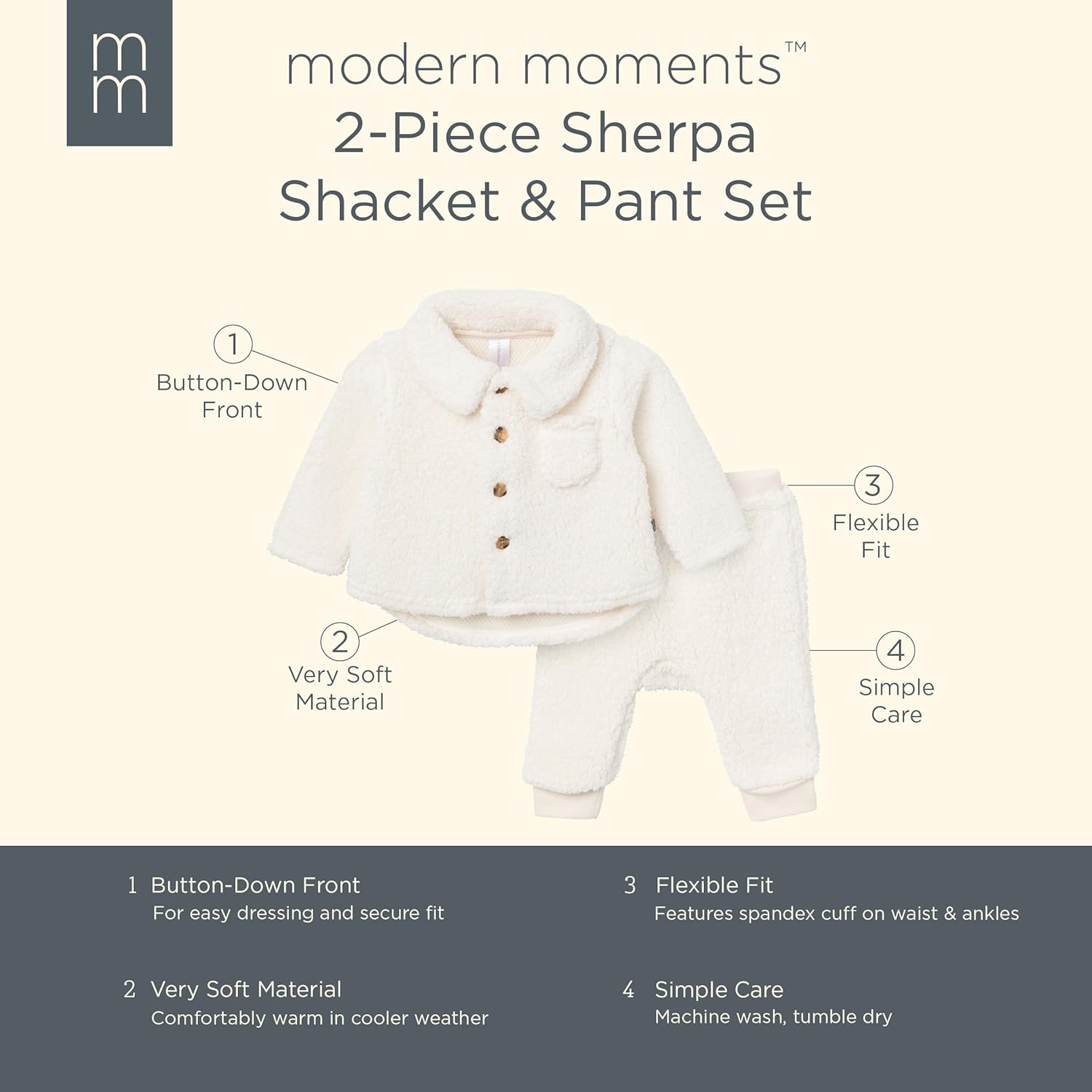 Modern Moments by Gerber Baby Microplush Shacket and Pant Set - Image 6