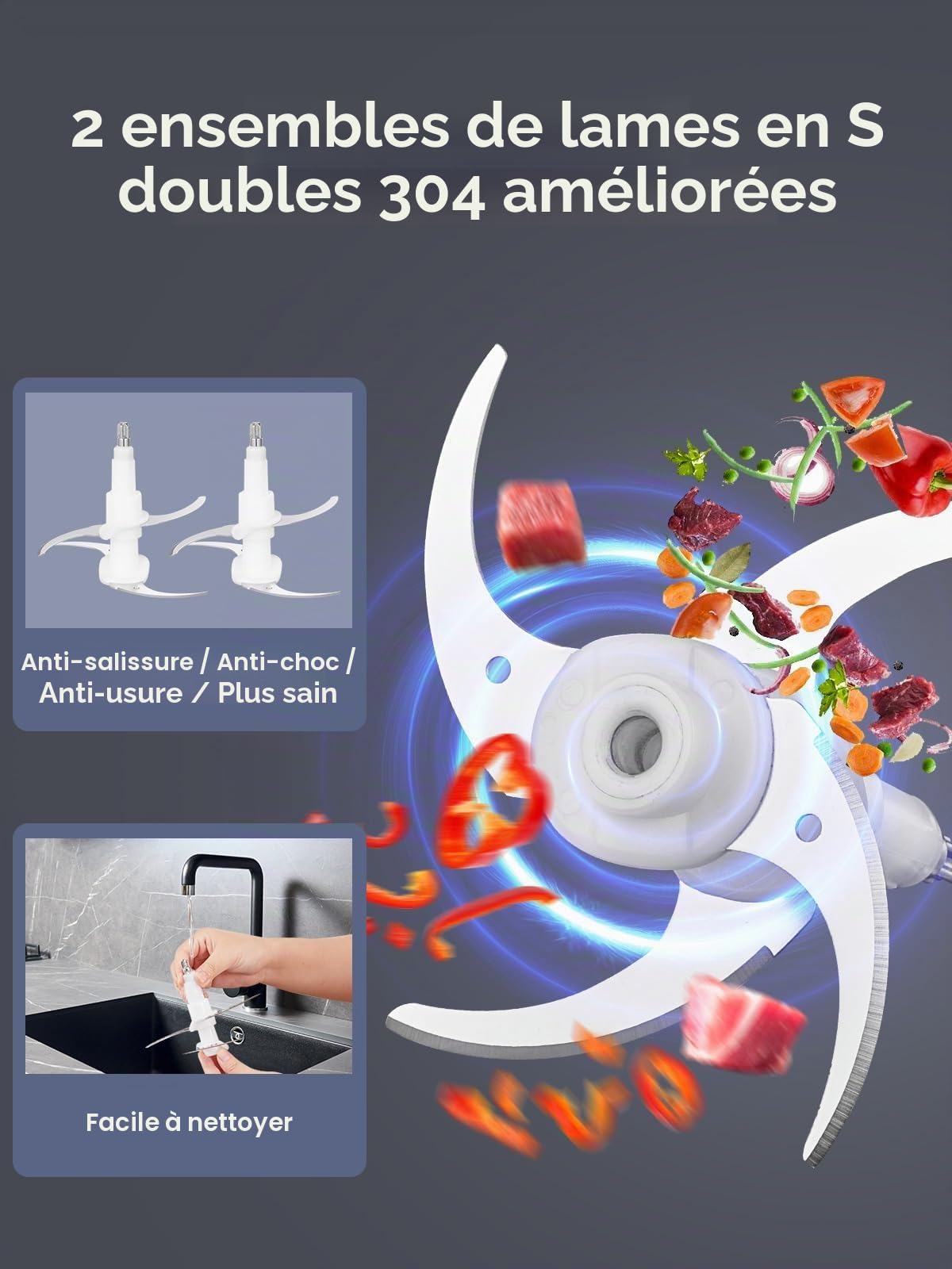 FOHERE Hachoir Électrique, 300W Hachoir à Viande Avec 2L