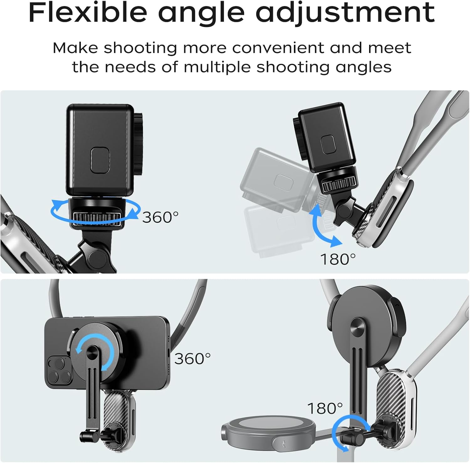 FUNSNAP Magnetic Neck Mount for Go Pro Phone Holder, Quick Release POV Video Vlog Flexible Angle Necklace Holder for GoPro Hero 13 12 11 10 9 Insta360 X3 X4 DJI Action 3 4 5 Pro iPhone Android