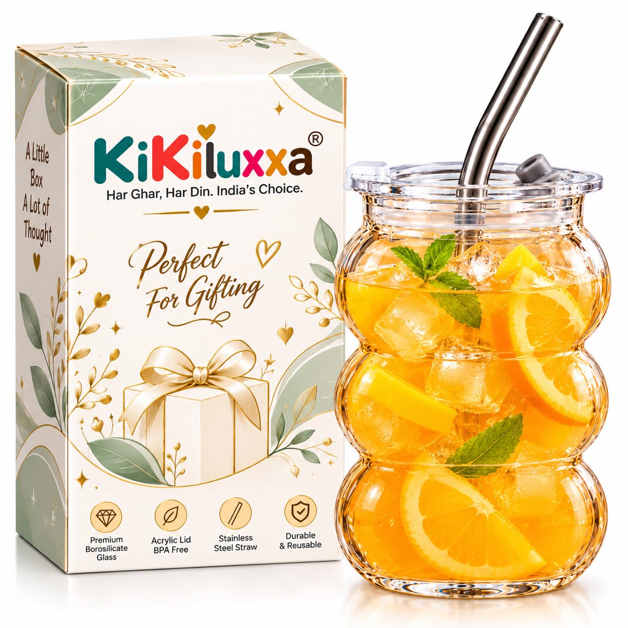 KiKiluxxa Glass Sipper Bottle - Coral Green -13