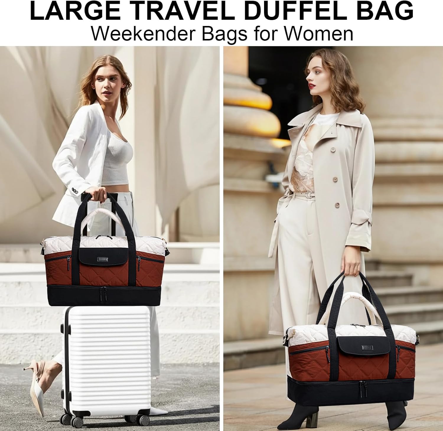 Weekender Bags for Women, Large Travel Duffel Bag Quilted Carry On Overnight Bags with Shoe Compartment Wet Pocket Gym Duffel Bag, Hospital Bags for Labor and Delivery - Image 2