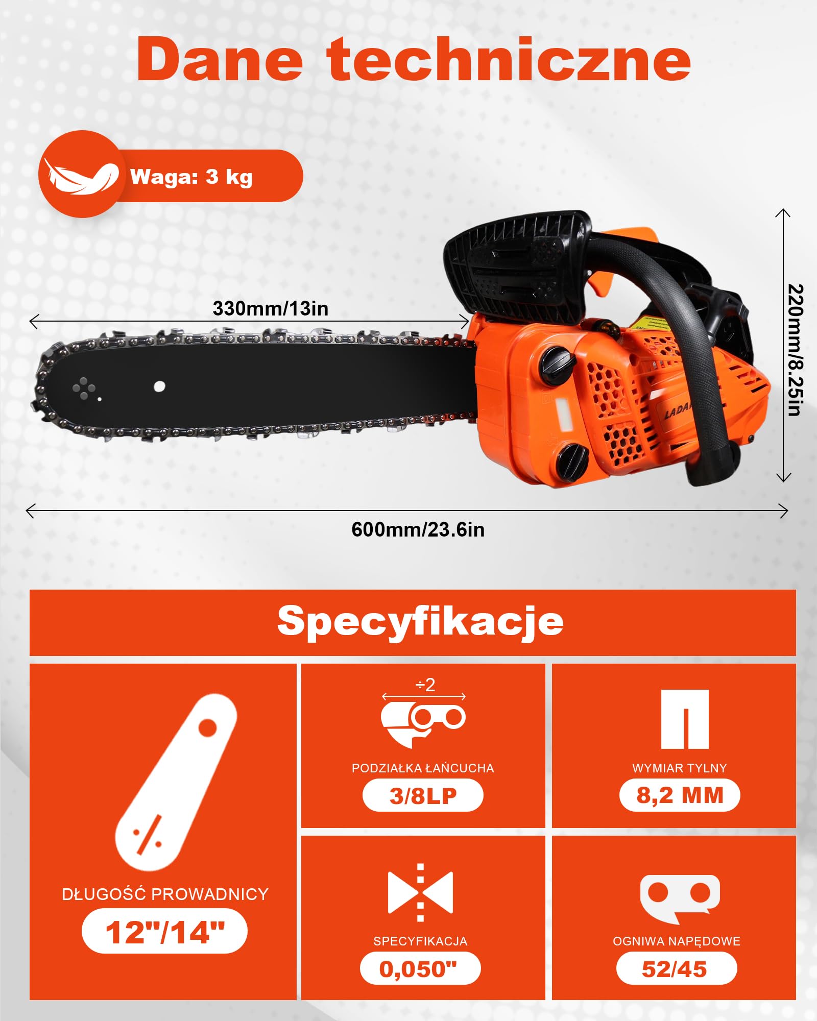 Benzynowa piła łańcuchowa 25CC, 2-suwowa piła łańcuchowa, 12" i 14", 2 łańcuchy, przenośna piła łańcuchowa, wyłącznik bezpieczeństwa. Piła spalinowa do pielęgnacji drzew do sekatorów, cięcia