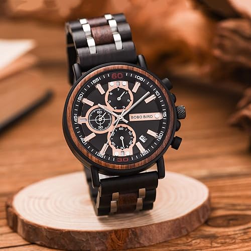 Miniatura 9 de BOBO BIRD S18-1 Reloj de madera grabado personalizado para marido novio cumpleaños aniversario