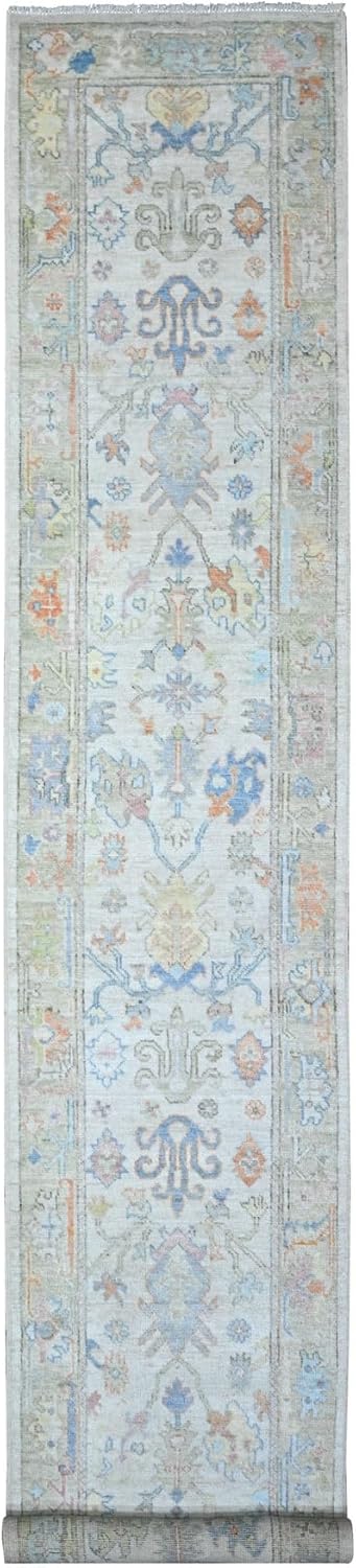 Gray Colorful Wool Afghan Angora Oushak Hand Knotted Runner Oriental Rug (2'7"x15'9")