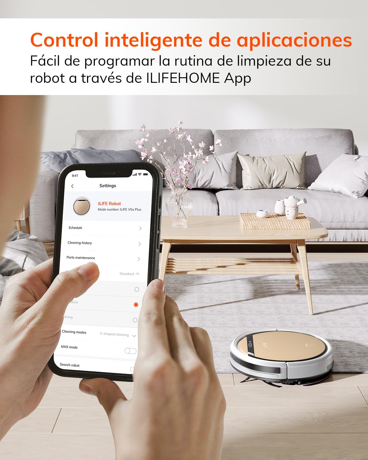 ILIFE V5s Plus - Robot aspirapolvere e mocio combinato | Funziona con Wi-Fi 2.4G / App / Alexa, ricarica automatica, sottile e silenzioso (V5s Pro Upgrade)
