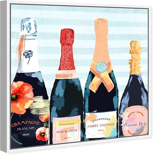 Miniatura 2 de The Oliver Gal Artist Co. Lienzo enmarcado para pared, diseño de flores y champán, 30.0 x 30.0in, azul, naranja