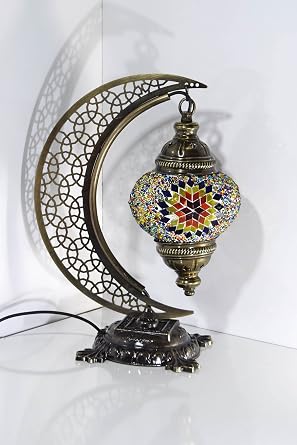 Türk Mozaik Masa Lambası Hilal,Osmanlı Abajur Otantik Lamba, Mozaik Masa Lambası, Model2