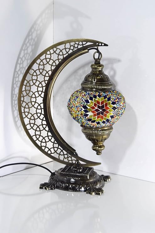 Türk Mozaik Masa Lambası Hilal,Osmanlı Abajur Otantik Lamba, Mozaik Masa Lambası, Model2