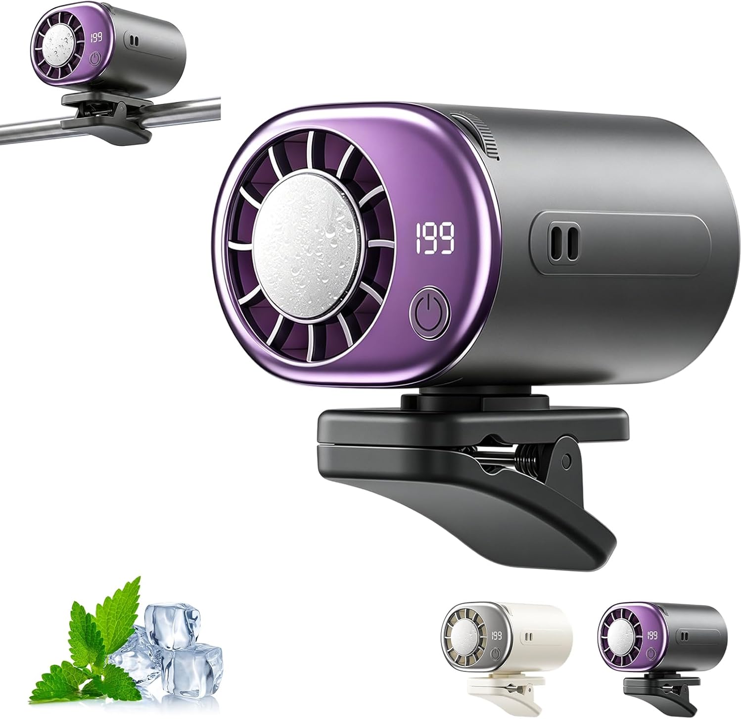Car Clip on Air Conditioner Fan with Led Display,Portable Mini Cooling System Fans for Car,360°Rotation & 3-Speeds Bladeless Clip on Fan,USB Rechargeable Personal Fan for Cars,Work,Camping (Black)