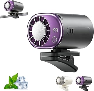 Car Clip on Air Conditioner Fan with Led Display,Portable Mini Cooling System Fans for Car,360°Rotation & 3-Speeds Bladeless Clip on Fan,USB Rechargeable Personal Fan for Cars,Work,Camping (Black)