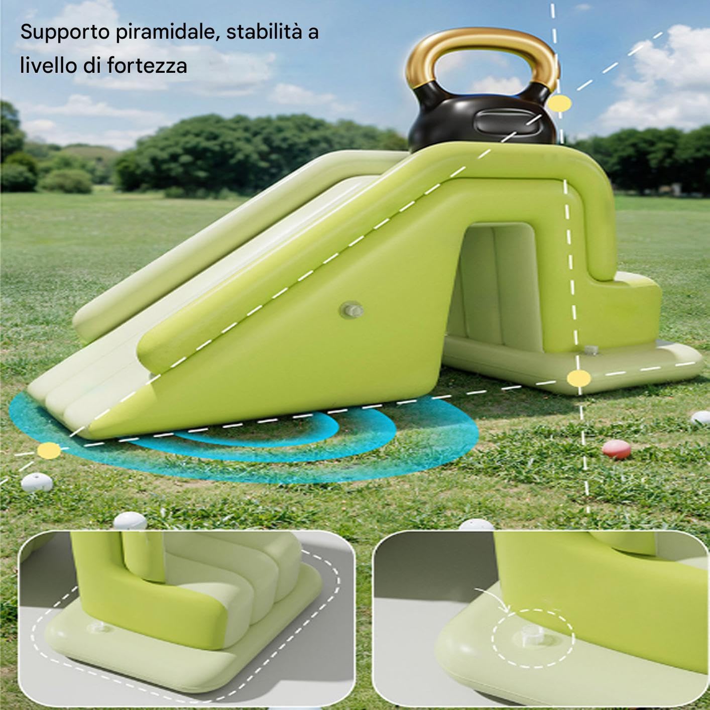 Blow Up Slide, Foldable Inflatable Pool Ramp, Non-Slip Water Slides to Kids, Outdoor Play Structure for Boys, Girls, Family Gatherings, Residential, Beach, Park Fun, Blue and Green Color